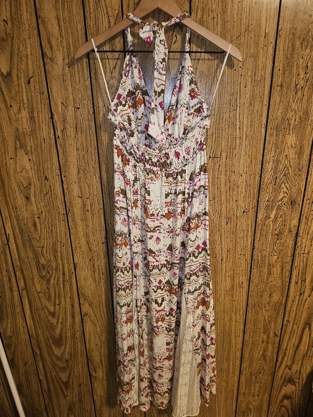 SHYANNE Southwestern Halter Lace Detail  Flowy Maxi Dress - Small - Picture 6 of 8